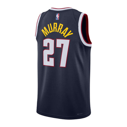 Back view of a navy Denver Nuggets Jamal Murray jersey, featuring "Murray" in yellow and the number 27 in white with red trim.