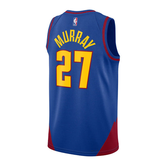 Royal Blue basketball jersey with Back view 'Murray' in yellow and number '27' in white with red outline on a white background