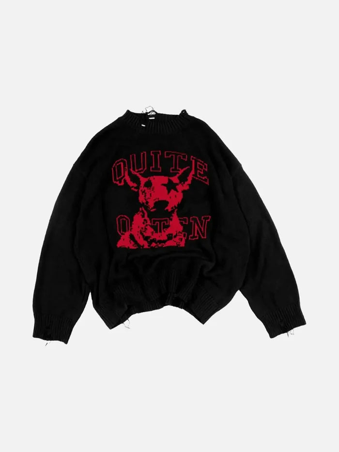 QUITEOFTEN Dog Star Knit - Red on Black - Sweatshirts SWEATSHIRT