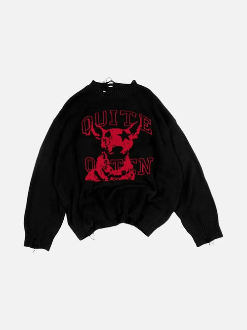 QUITEOFTEN Dog Star Knit - Red on Black - Sweatshirts SWEATSHIRT