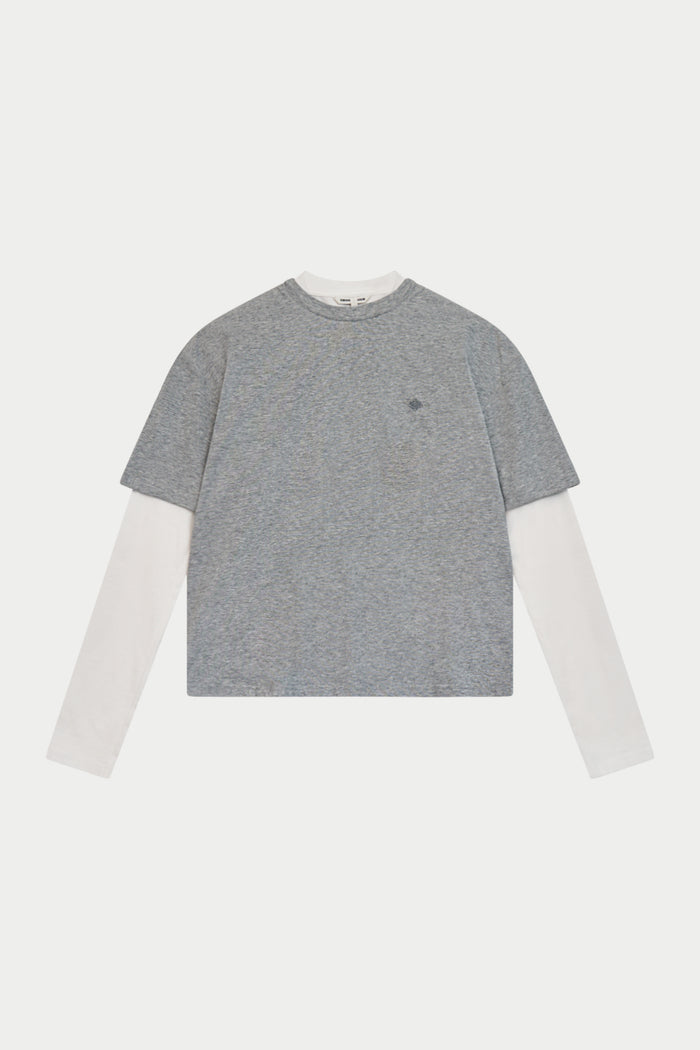 DOUBLE LAYER LONG SLEEVE T-SHIRT - GREY MARL