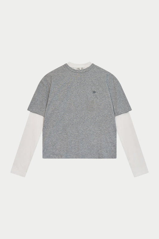 DOUBLE LAYER LONG SLEEVE T-SHIRT - GREY MARL