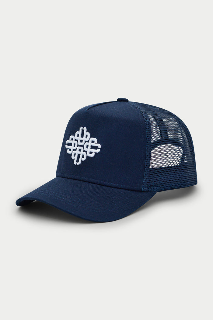 EMBLEM EMBROIDERED MESH BACK CAP - NAVY