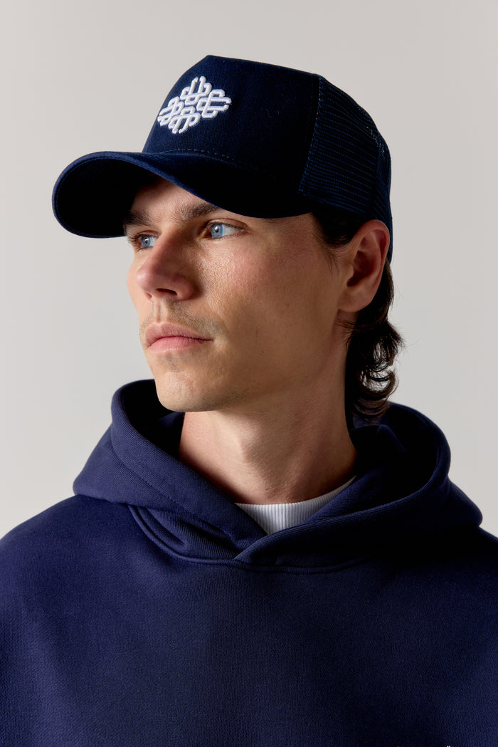 EMBLEM EMBROIDERED MESH BACK CAP - NAVY