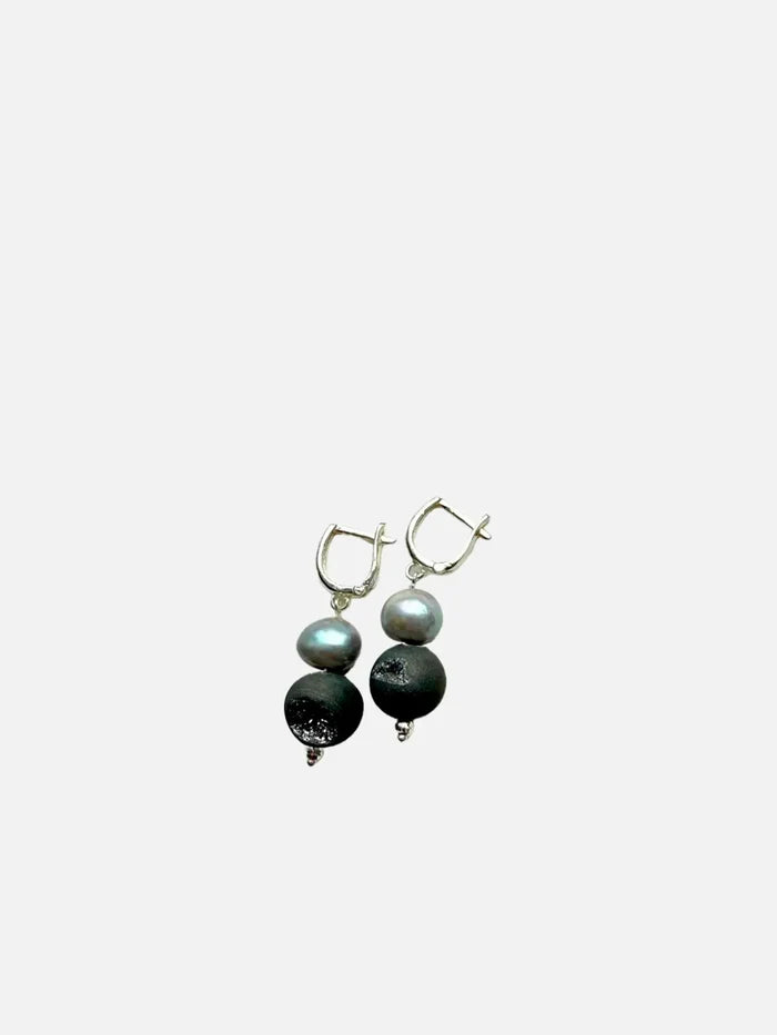 L'ATELIER DES PERLES Fate Barok İncili ve Druzy Akik Taşlı Gümüş Küpe - Earrings KÜPE