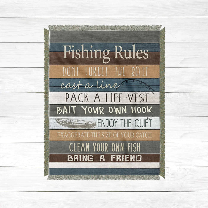 Fishing Rules Woven Throw Blanket