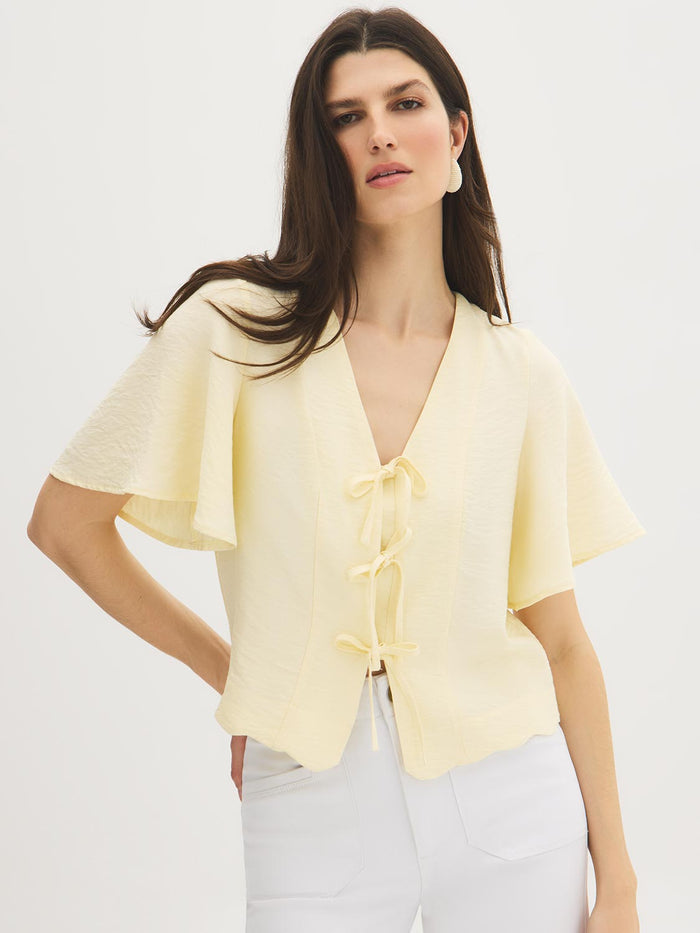 Flutter Sleeve Tie-Front Blouse by Suzy.