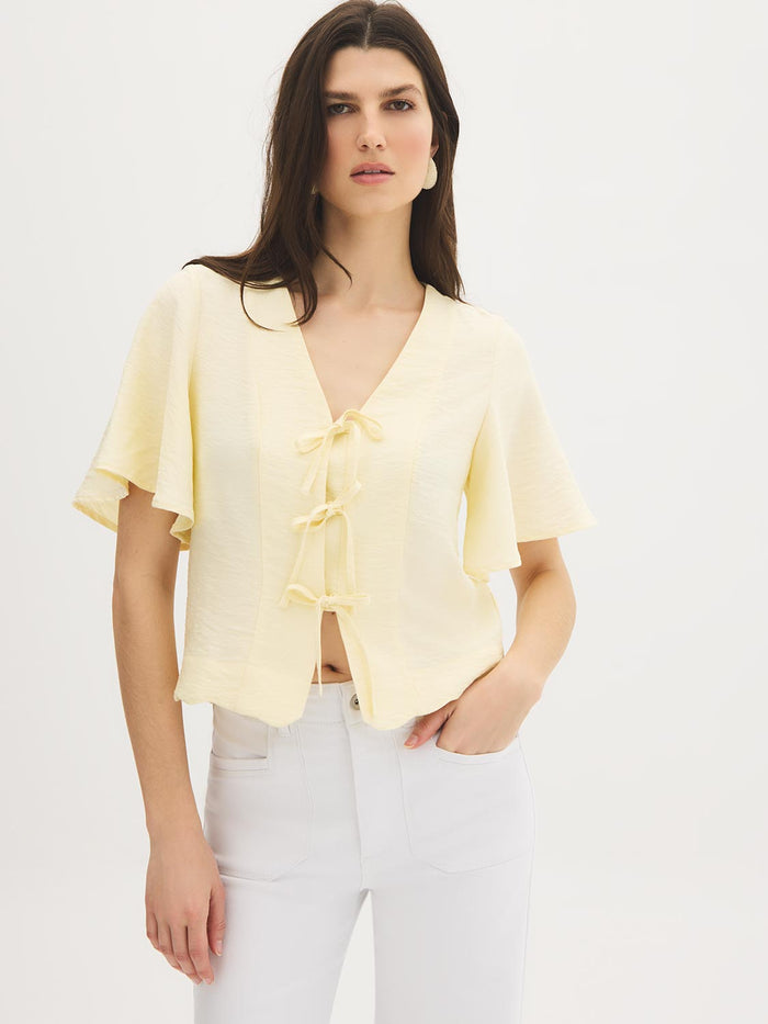 Flutter Sleeve Tie-Front Blouse by Suzy.