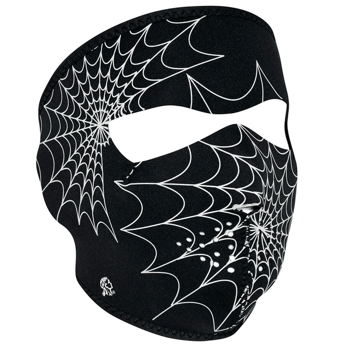 Full Mask Glow Spider Web Black: The ZAN Headgear Neoprene Face Mask features full coverage of the face and ears with stretch