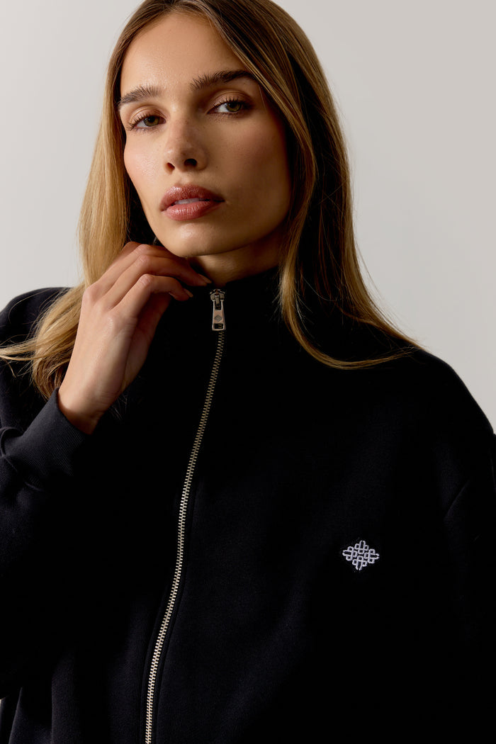 FUNNEL NECK BALLOON HEM ZIP THROUGH - BLACK