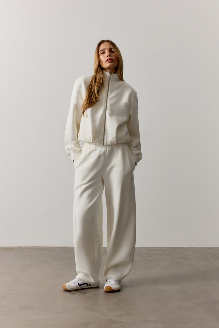 FUNNEL NECK BALLOON HEM ZIP THROUGH - OFF WHITE