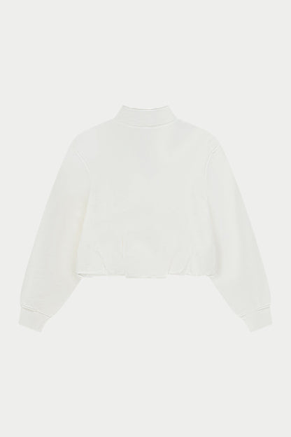Off white funnel neck zip through hoodie on a white background