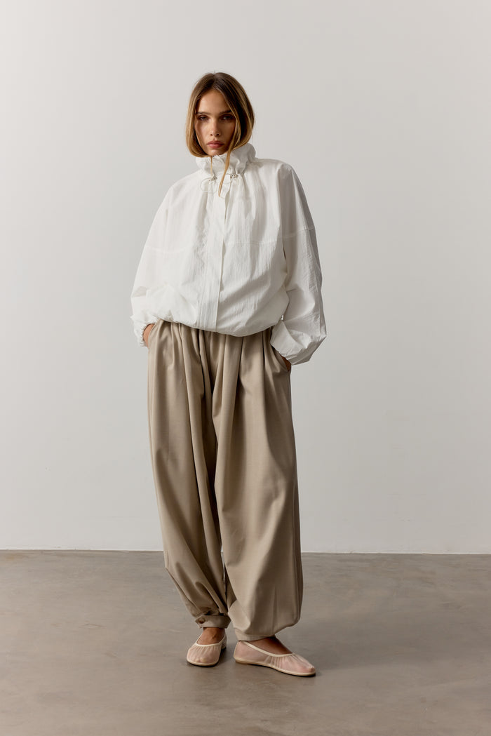 FUNNEL NECK TRACK JACKET - WHITE