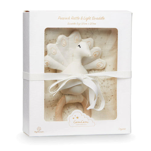 Gift Box With Swaddle&Peacock Ratle CamCam LebanonDubai- Saudi Arabia