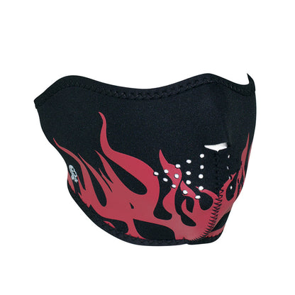 Half Mask Neoprene Red Flames: The ZAN Headgear Neoprene Half Face Mask features full coverage of the nose, chin, and cheeks