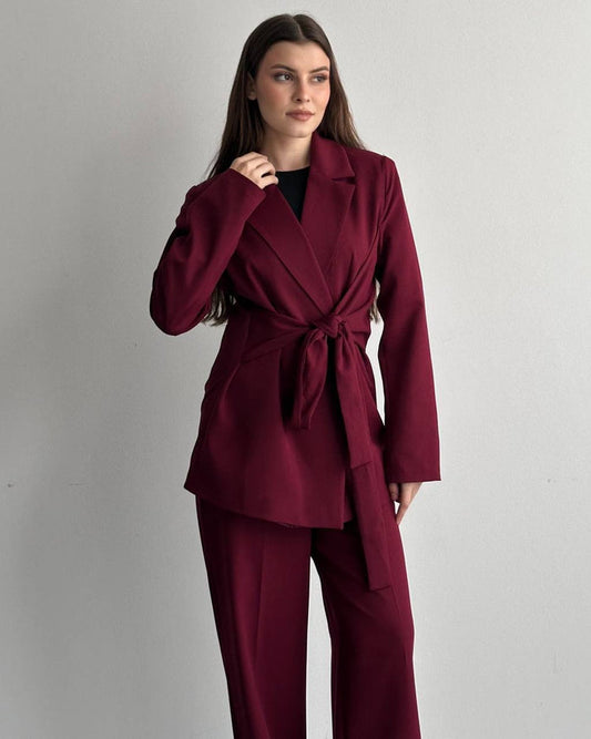Hamida Belted Chic Styled Short Coat-2