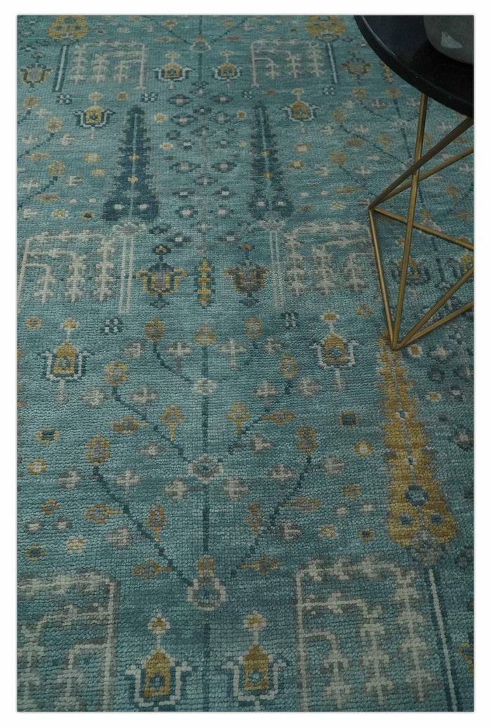 Hand Knotted Teal and Beige Multi Size Traditional Turkish Tree of Life Wool Rug