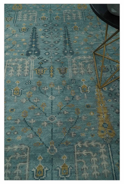Hand Knotted Teal and Beige Multi Size Traditional Turkish Tree of Life Wool Rug