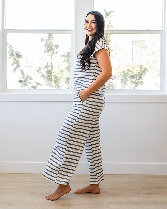 Harlow Striped Textured Knit Top - Navy Mine
