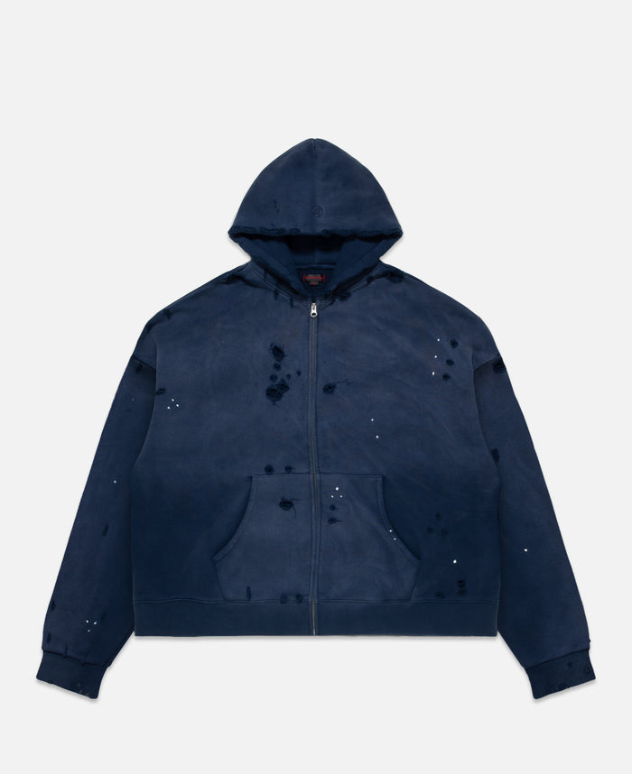 Heavy Washed Zip Up Hoodie (Blue)