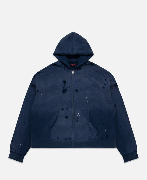Heavy Washed Zip Up Hoodie (Blue)