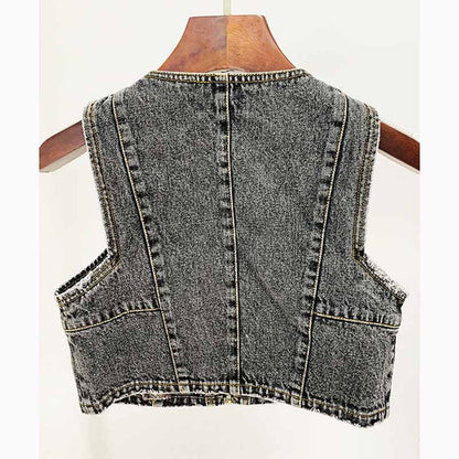 High-Waisted Faded Denim Tank Top + Shorts Suit