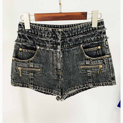 High-Waisted Faded Denim Tank Top + Shorts Suit
