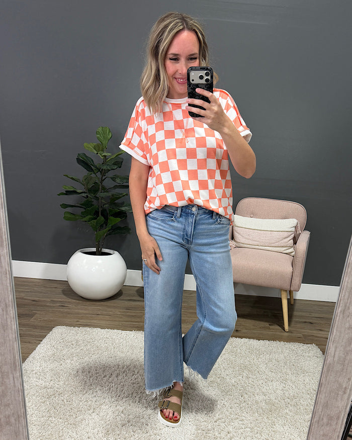 Kaya Checkered Top - Light Orange Lovely Melody