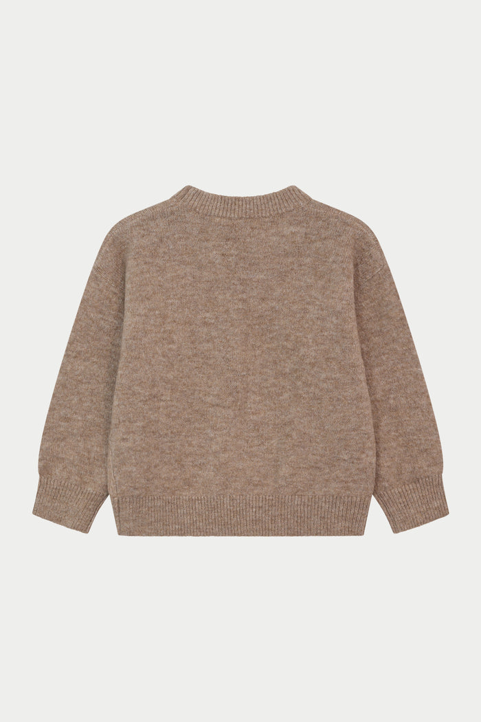 KIDS EMBLEM FLUFFY KNIT CREW - BEIGE