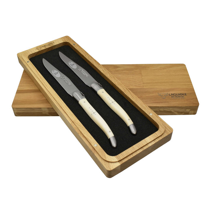 Laguiole en Aubrac Luxury Stainless Steel 2-Piece Steak Knife Set With Zebu Bone Handles - Kitchen Universe