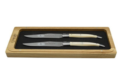 Laguiole en Aubrac Luxury Stainless Steel 2-Piece Steak Knife Set With Zebu Bone Handles - Kitchen Universe