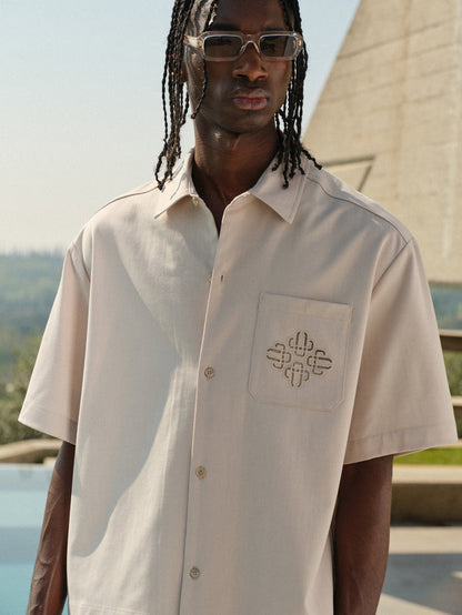 LASER CUT EMBLEM SHIRT - STONE