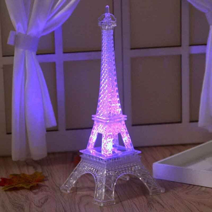 Eiffel Tower night light with colorful LEDs, perfect for home decor.