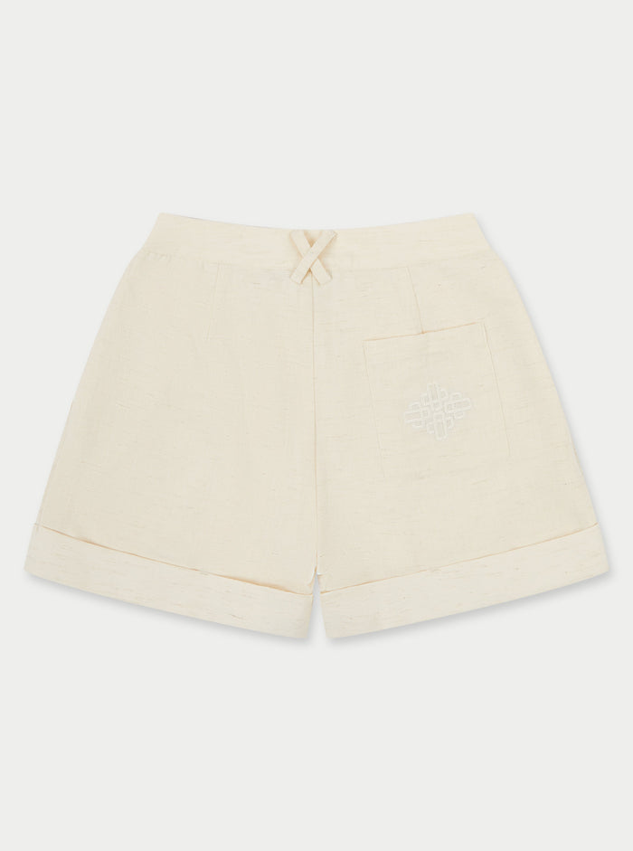 LINEN LONGLINE SHORTS - OFF WHITE