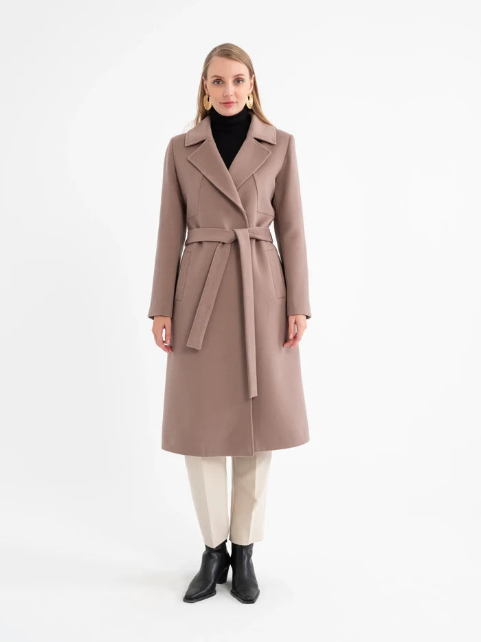 Luxury Wool-Blend Belted Longline Silhouette Wrap Coat