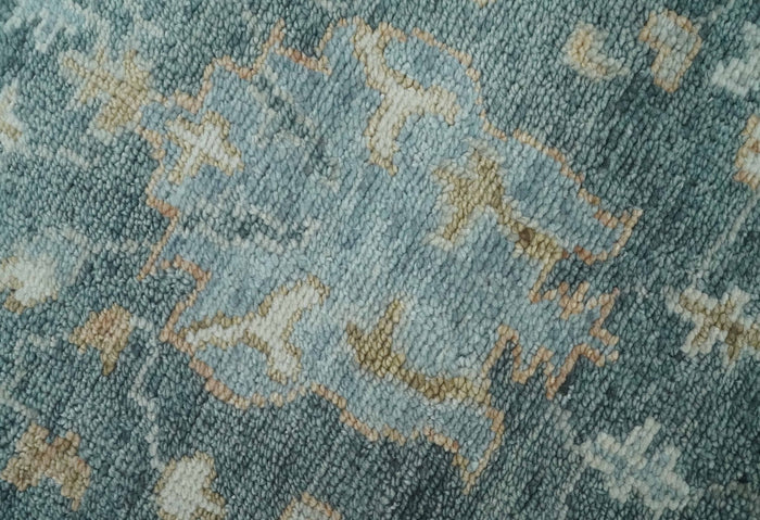 Made to Order Teal, Olive and Silver Antique Style Hand knotted Oushak wool Area Rug