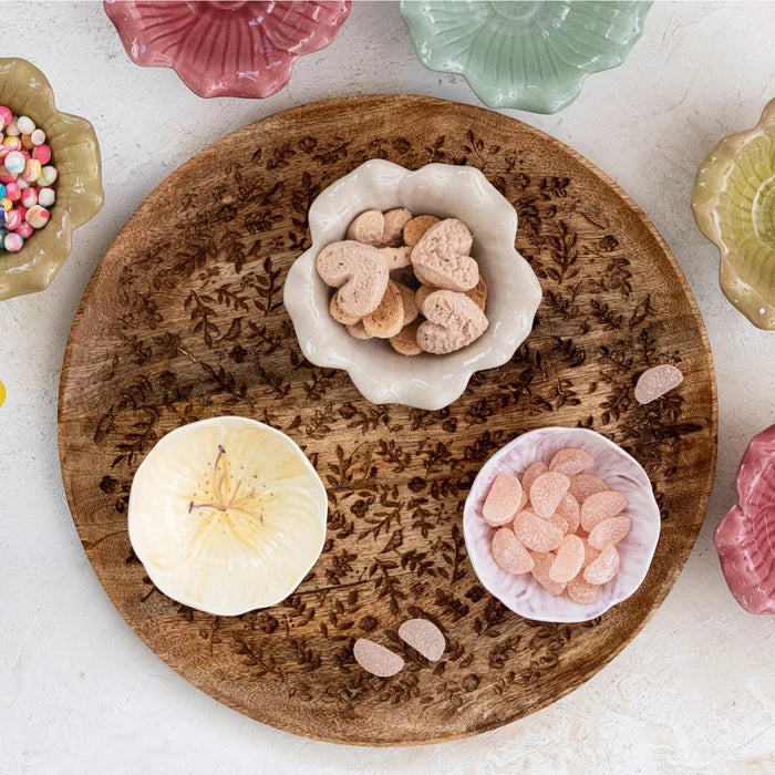 Mango Wood Tray w/ Laser Etched Botanicals, Natural