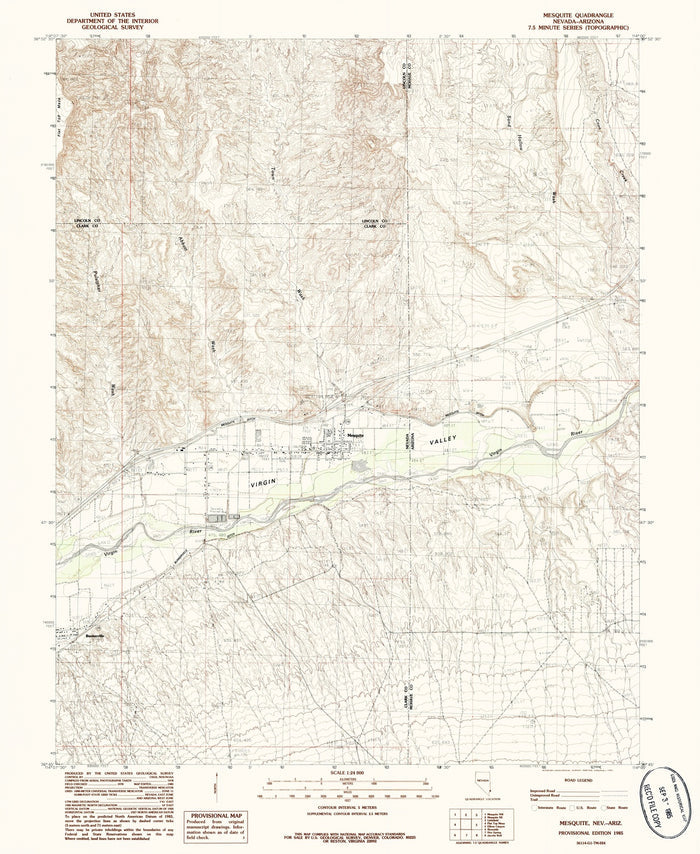 Map of Mesquite, Nevada by USGS, 1985 – Virgin River Valley & Lincoln County