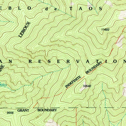 Map of Taos, New Mexico by USGS, 1995 – Taos Pueblo, Carson National Forest & Sangre de Cristo Mountains