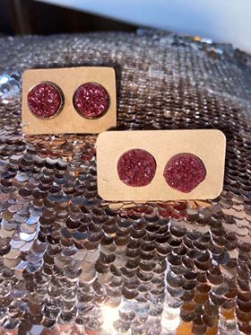 Maroon Druzy Stone Stud Earring