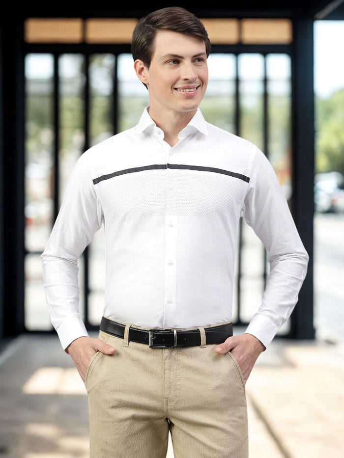 Men White Regular Fit Single Striped Shirt