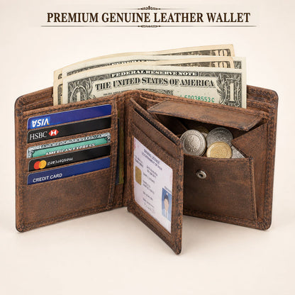 Men's Bifold Leather Wallet - Tan