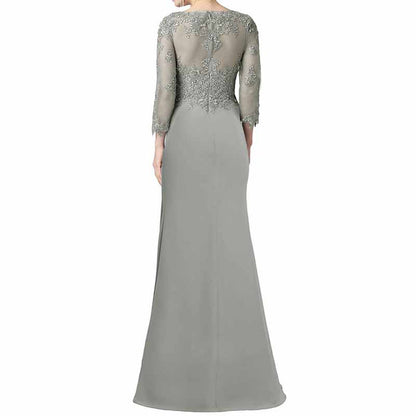 Mother of the Bride Dress Wedding Gues Floor Length Lace 3/4 Length Sleeve Prom Dress