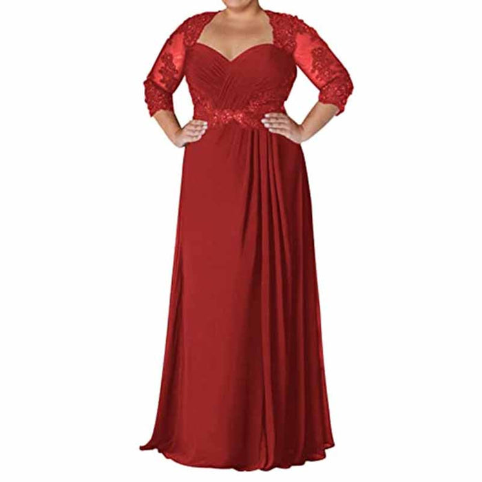 Mother of The Bride Dresses Long Chiffon Evening Dress Lace Wedding Guest Dress Half Sleeve