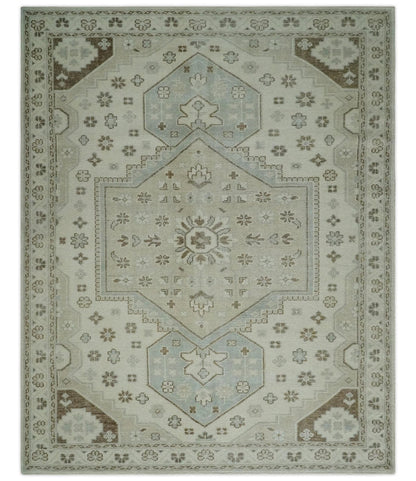 Neutral Ivory, Brown and Gray Hand knotted Traditional Multi Size wool Area Rug