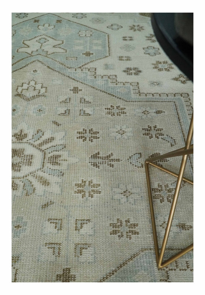 Neutral Ivory, Brown and Gray Hand knotted Traditional Multi Size wool Area Rug
