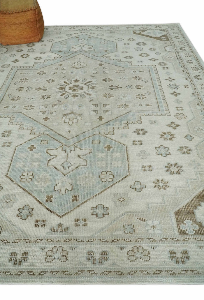 Neutral Ivory, Brown and Gray Hand knotted Traditional Multi Size wool Area Rug