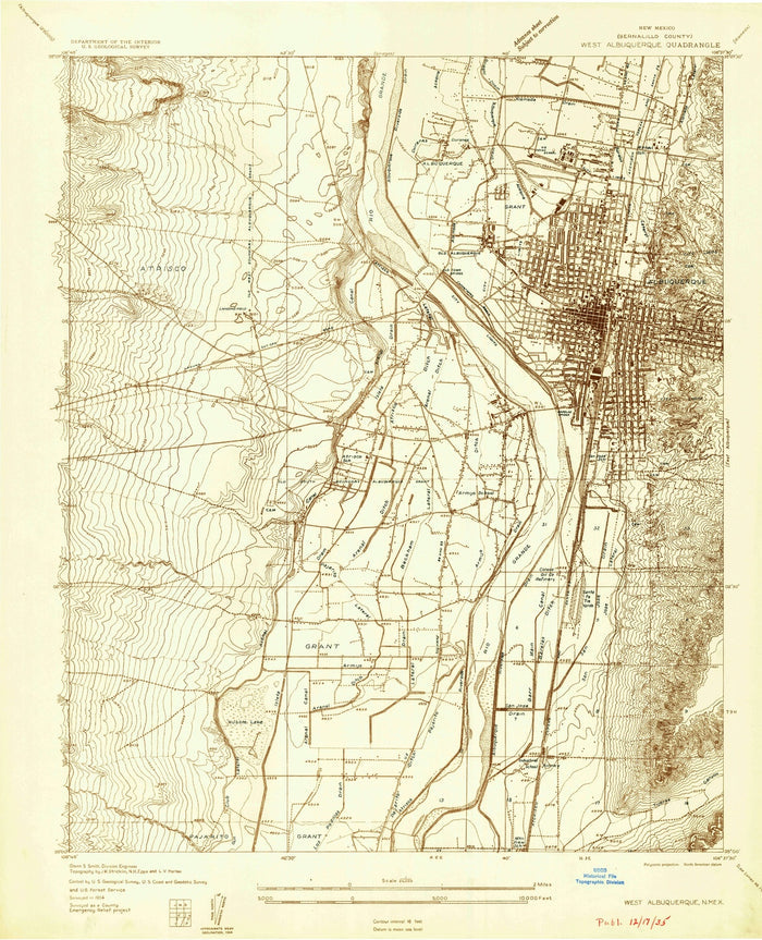 Old Map of Albuquerque, New Mexico by USGS, 1934 – Rio Grande River & Grant