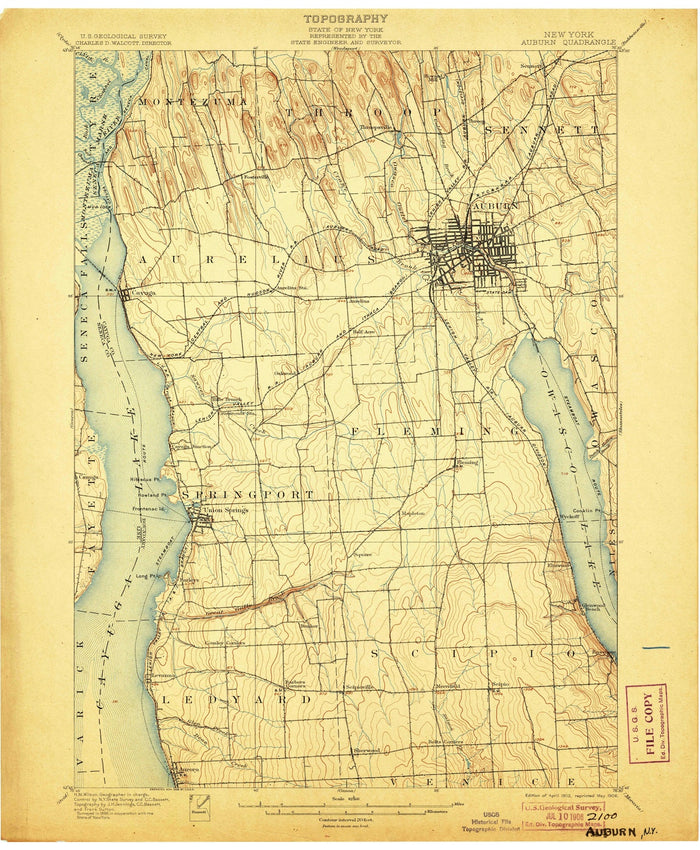 Old Map of Aurora, New York by USGS, 1902 – Auburn, Cayuga Lake & Springport