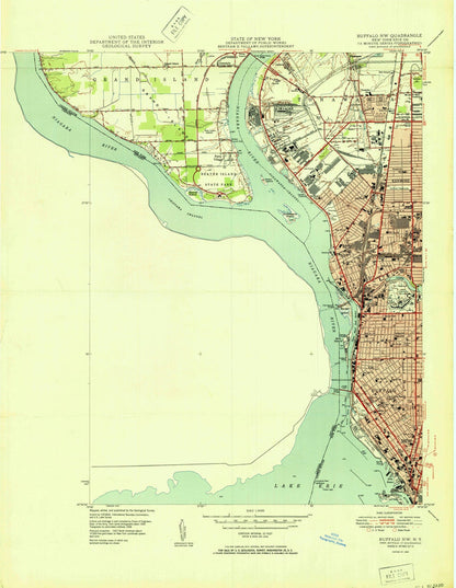 Old Map of Buffalo, New York by USGS, 1950 – Grand Island, Niagara River & Lake Erie